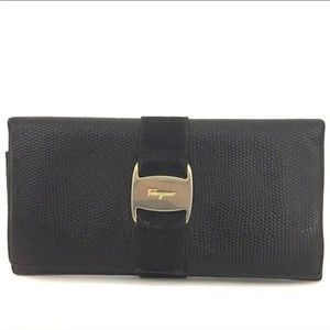 Salvatore Ferragamo Vara Black Leather Long Bifold Wallet